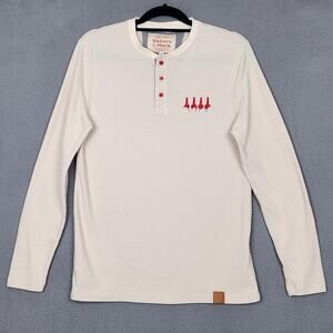 MAKERS MARK Shirt Mens XL Cream Henley Long Sleeve Waffle Organic Cotton Bourbon